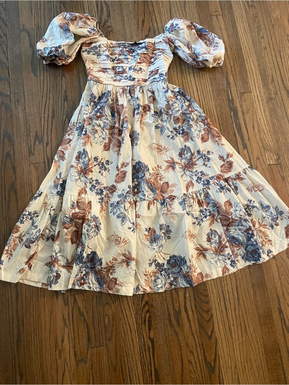 Abercrombie & Fitch Cream Midi Dress with Blue & Brown Floral Print